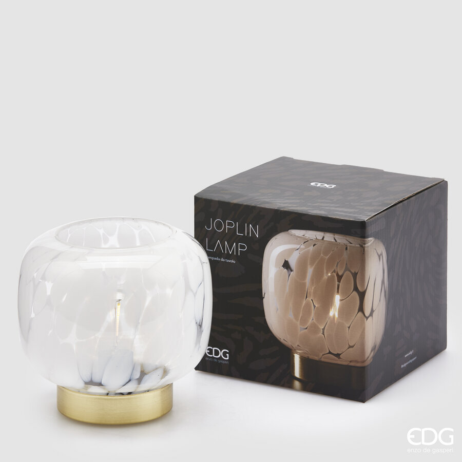 EDG Enzo De Gasperi Lampada Da tavolo Joplin Lamp In Vetro bianca a  batteria H14 D15