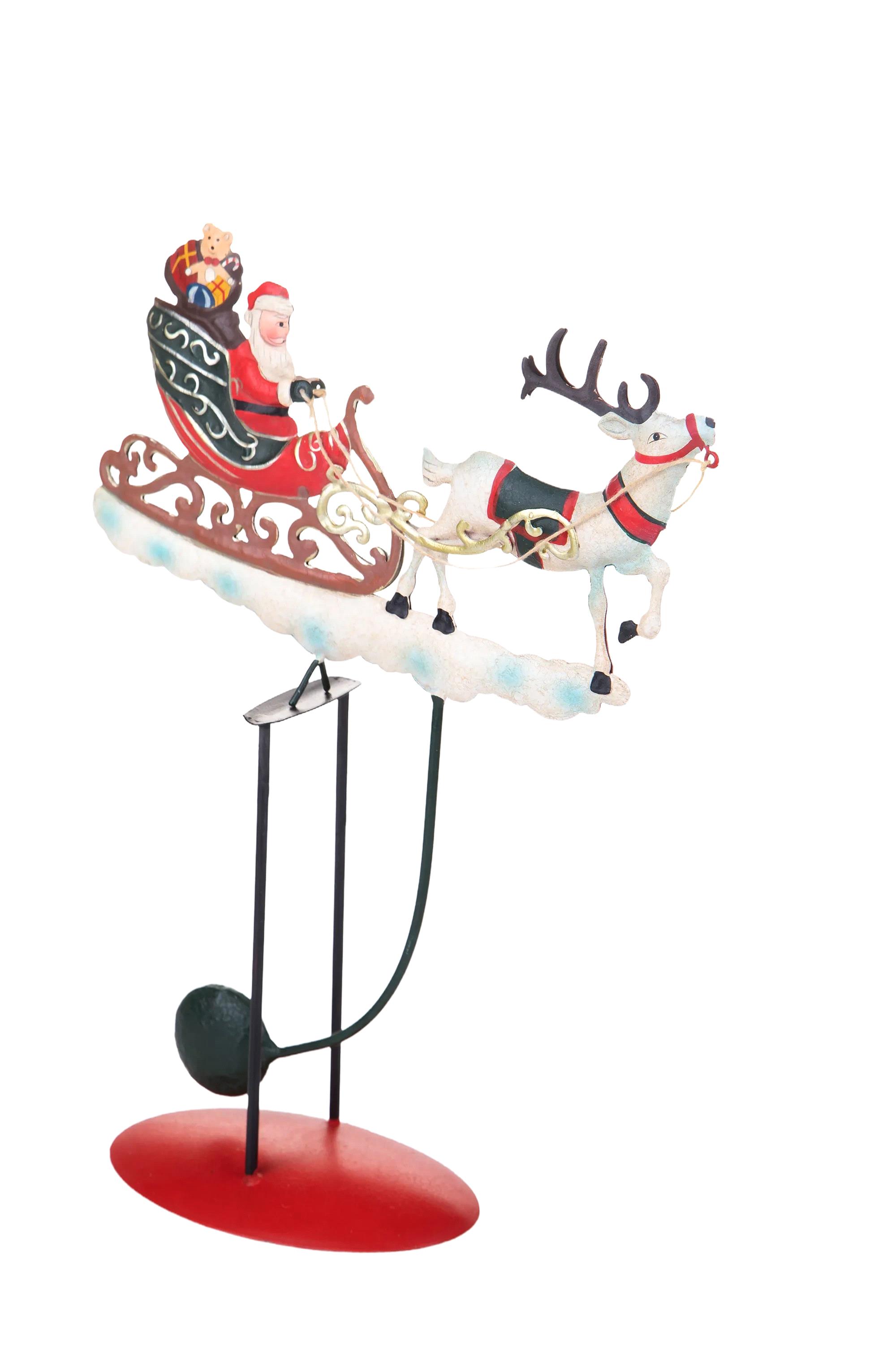 Bianchi Dino Decorazione Natalizia Babbo Natale Su Slitta con doni H.32 CM su piedistallo