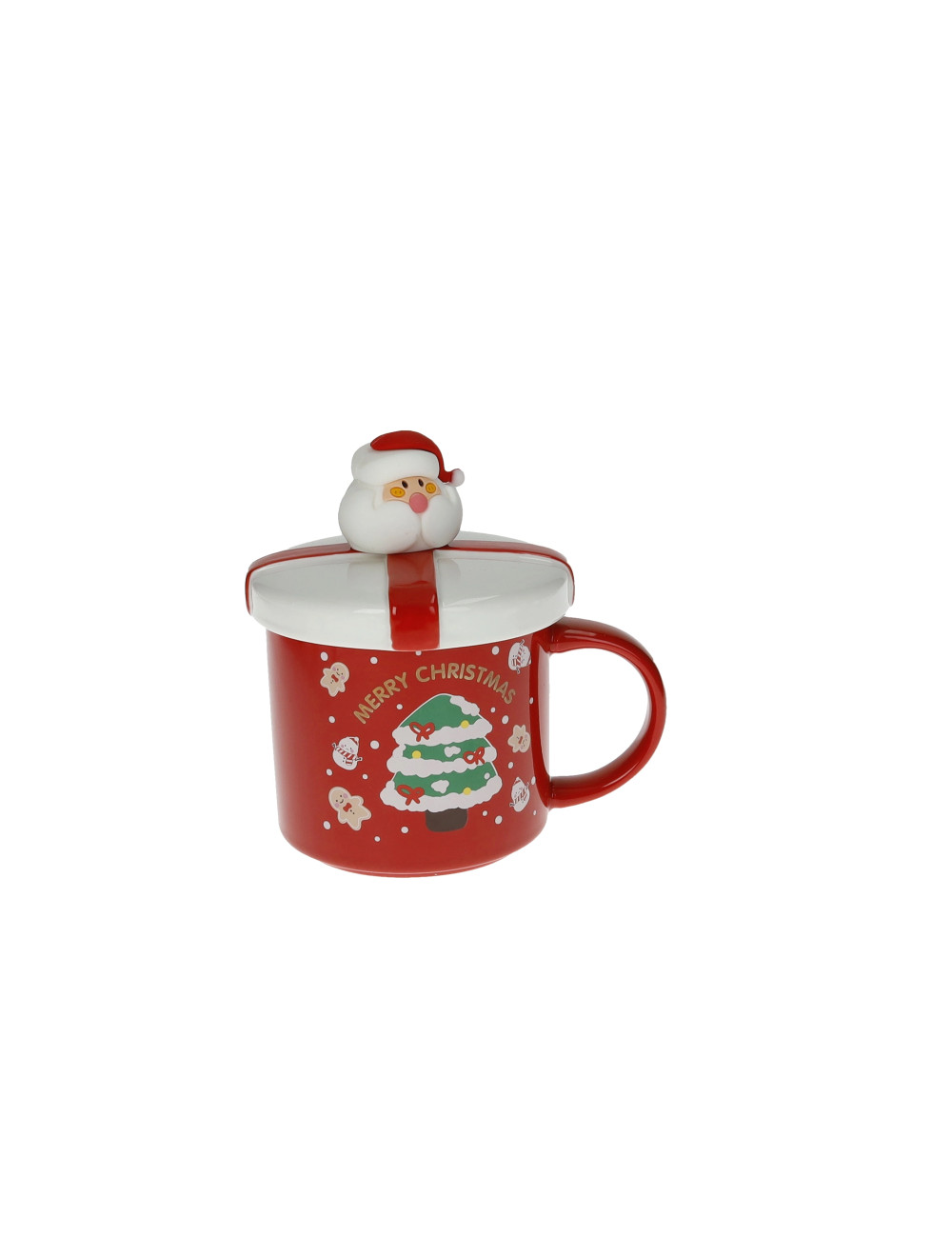 BRANDANI TAZZA MUG C-TAPPO ROSSO NEW BONE CHINA C-CUCCHIAINO BABBO NATALE GOLD INOX-SILICONE