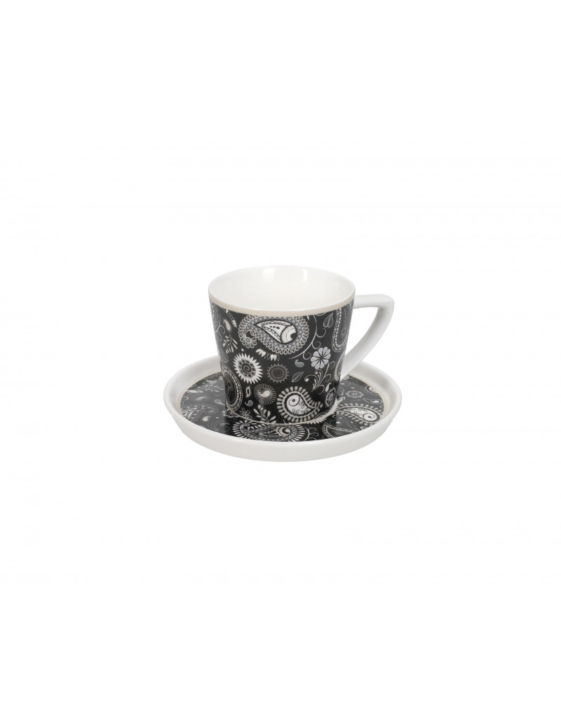 BRANDANI TAZZINE CAFFE’ SHANTI CON PIATTINO NEW BONE CHINA NERO SET 4 PZ