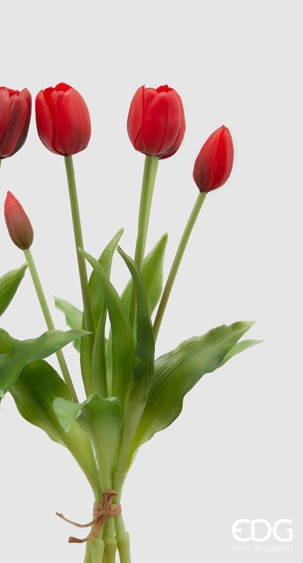 EDG Fiore artificiale TULIPANO ROSSO 1 MAZZO CON 5 BOCCIOLI