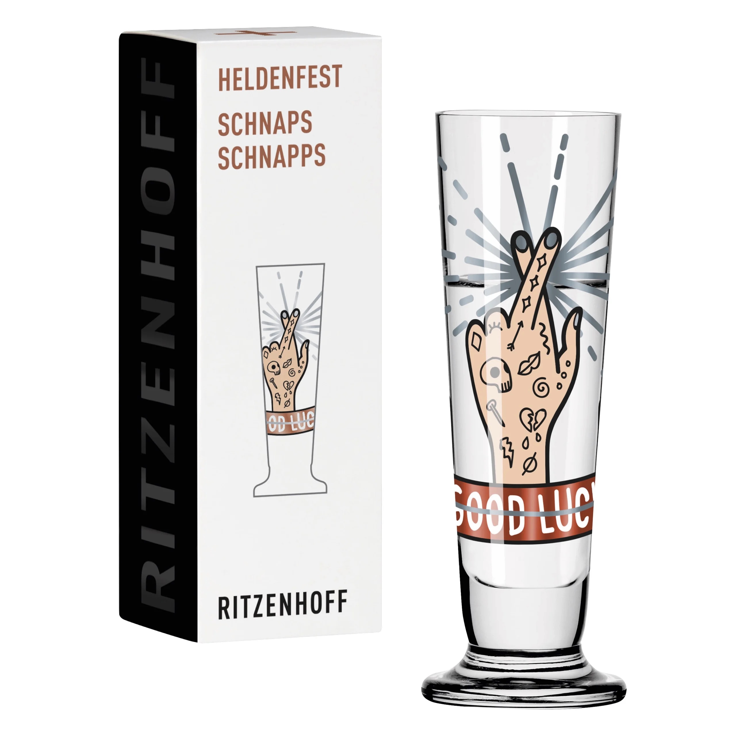 HELDENFEST Bicchiere da Grappa PIETRO CHIERA Dita incrociate Vetro