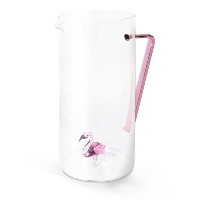 WDLIFESTYLE Caraffa in vetro borosilicato con decoro in vetro colorato all’interno figura Fenicottero