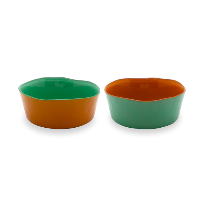 WDLIFESTYLE CIOTOLE Set 2 coppette in vetro verde e arancio cm 13