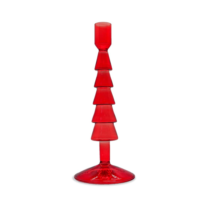 WDLIFESTYLE Portacandela in vetro borosilicato con forma ad albero di Natale rosso