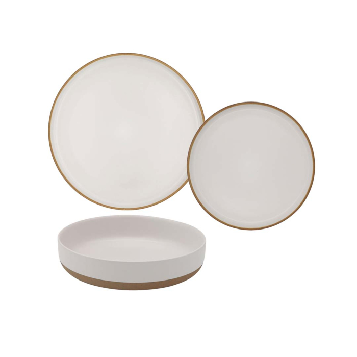 WDLIFESTYLE Set 18 piatti bicolore in stoneware BIANCO