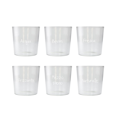 WDLIFESTYLE Set 6 bicchieri in vetro borosilicato decorati con 6 diversi aforismi