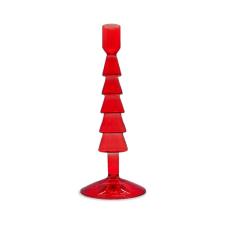 WDLIFESTYLE Portacandela in vetro borosilicato con forma ad albero di Natale rosso